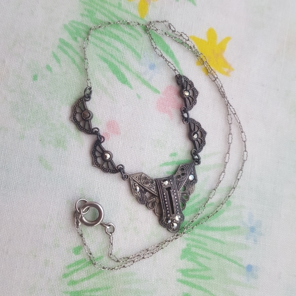 Antique Jewelry - Antique Germany Sterling Silver Marcasite Necklace